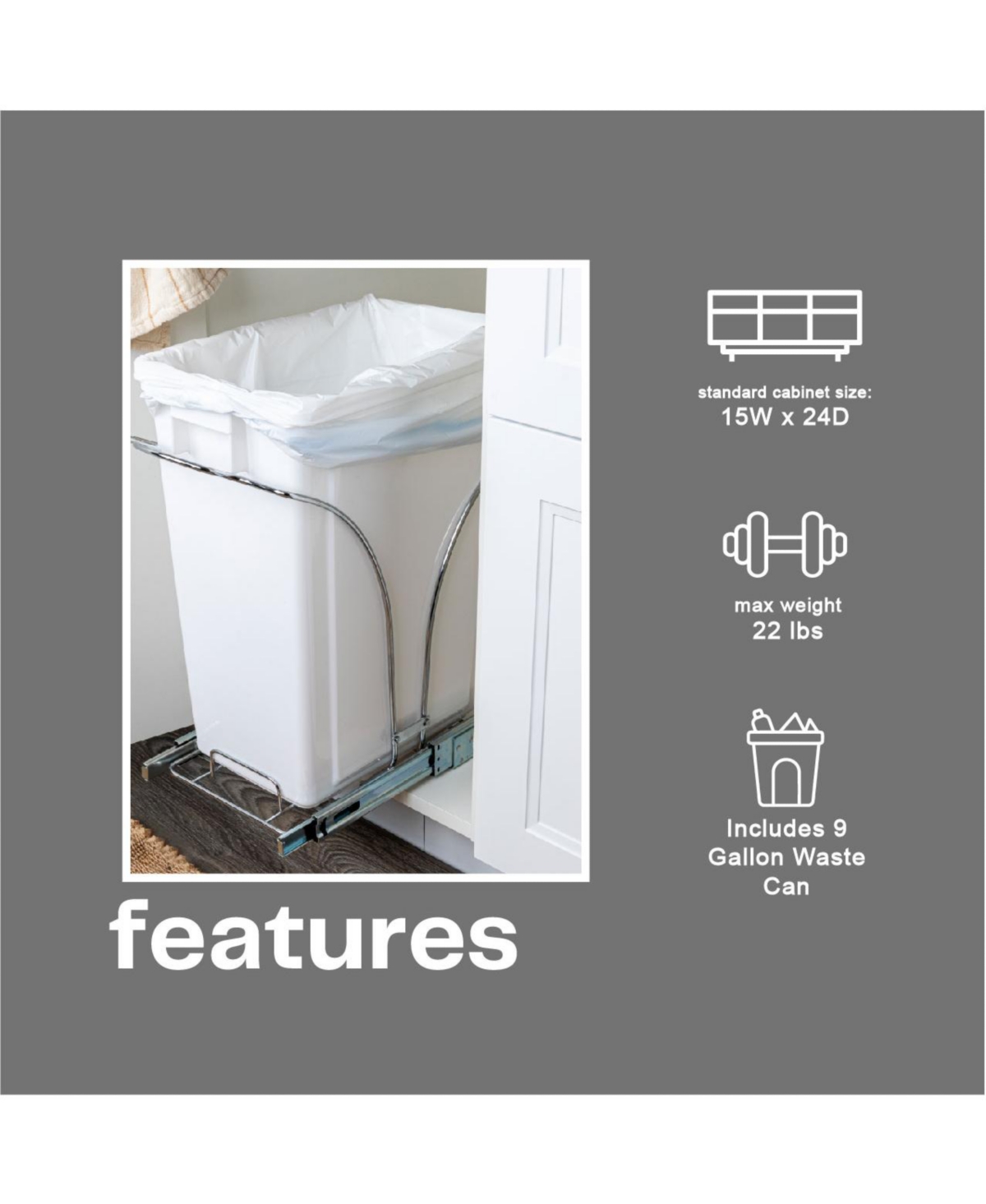 Household Essentials Glidez Steel Pull-Out Double 9 Gallon Plastic Trash Cans