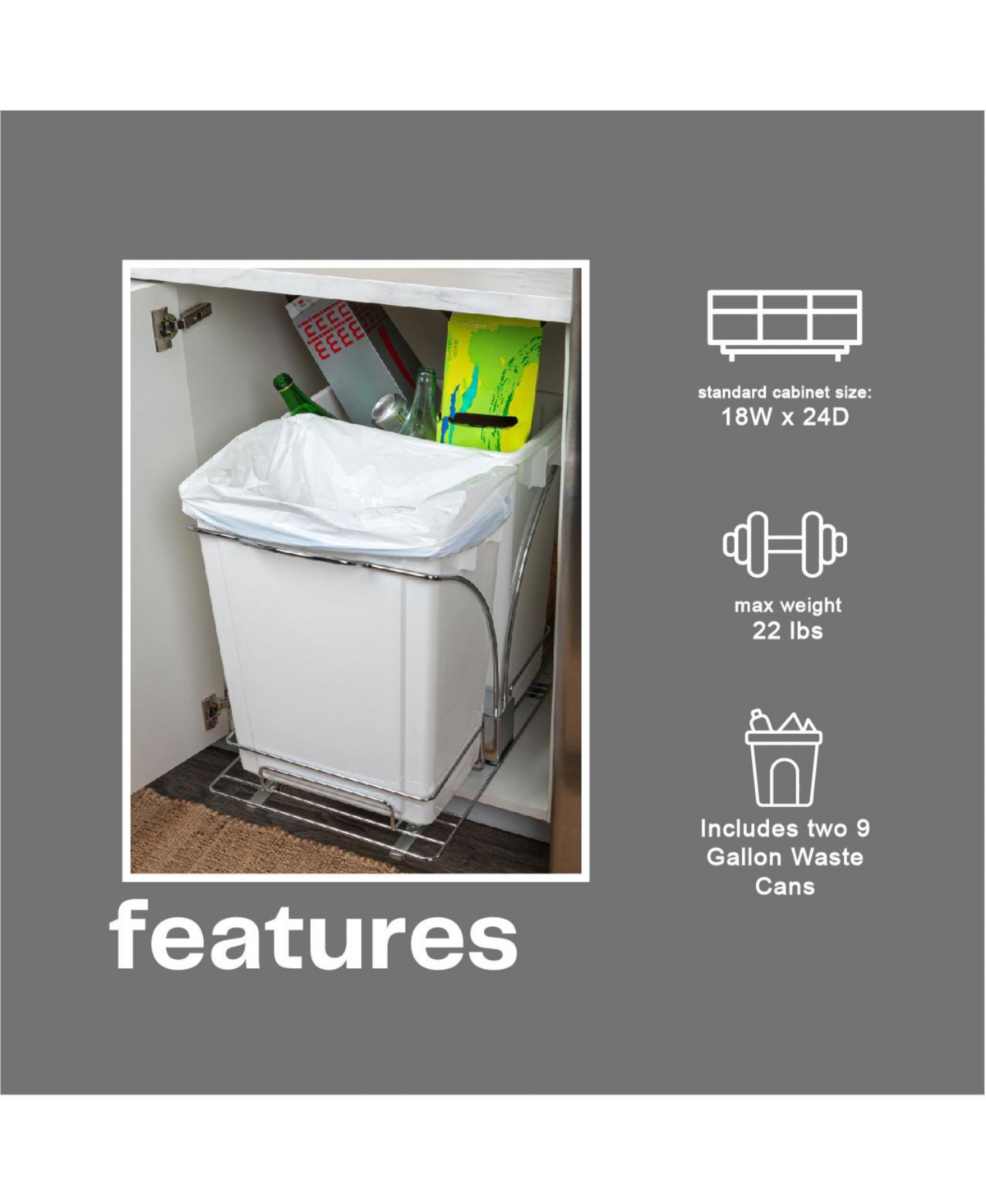 Household Essentials Glidez Steel Pull-Out Double 9 Gallon Plastic Trash Cans