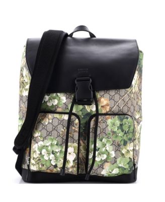 Buckle Backpack Blooms Print GG Coated Canvas and Leather