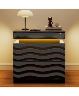 Vlrska Wide 2-Drawer Nightstand with Hidden Storage and Human Sensor Light