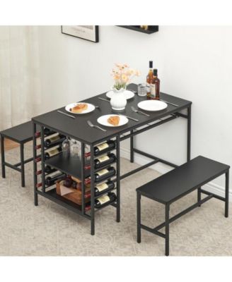 3-Piece 4-Person Dining Set with Wine Rack and Storage
