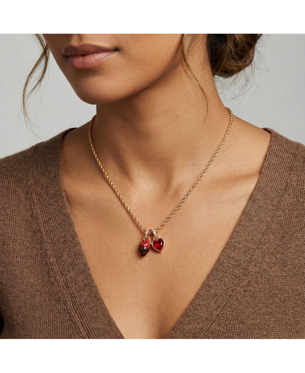 Alex and Ani Chocolate-Covered Strawberry Duo Charm Pendant Necklace