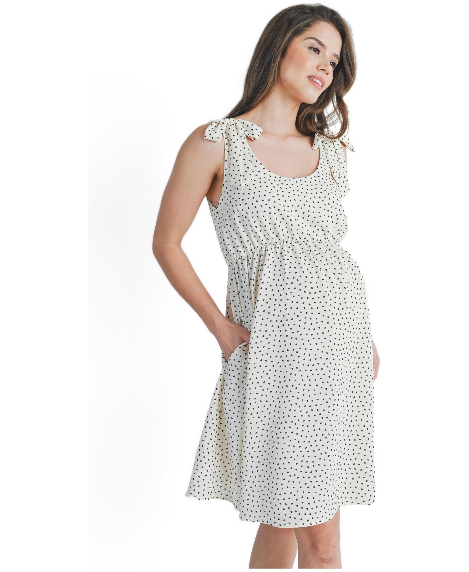 Women's Empire Waist Polka Dot Tie-Shoulder Dress