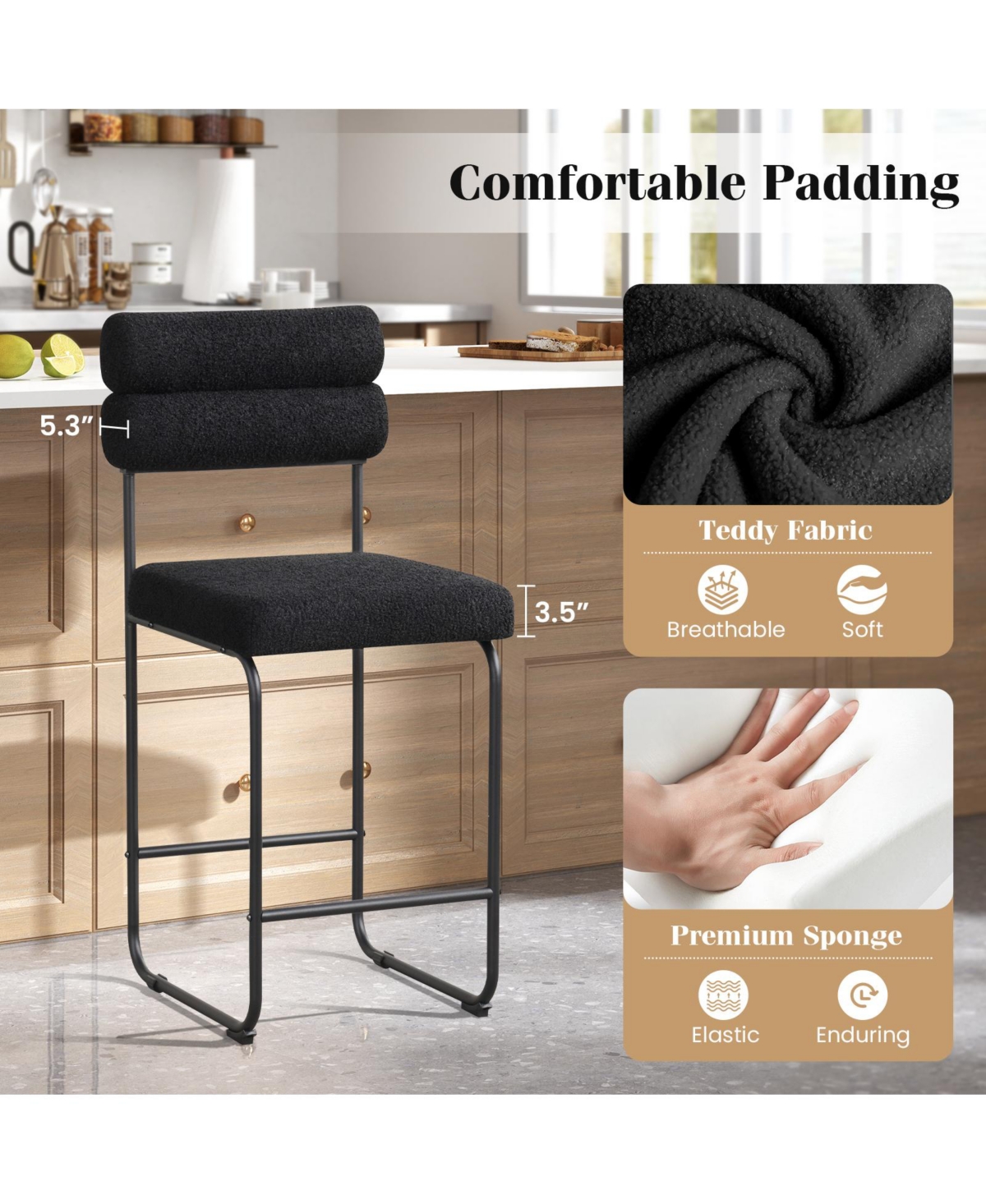 2 Piece 26 Inch Counter Height Bar Stools Metal Frame Footrest