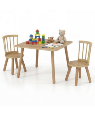 Kids Wooden Table and Chairs Set 3-Piece Toddler Furniture with Pine Wood Frame