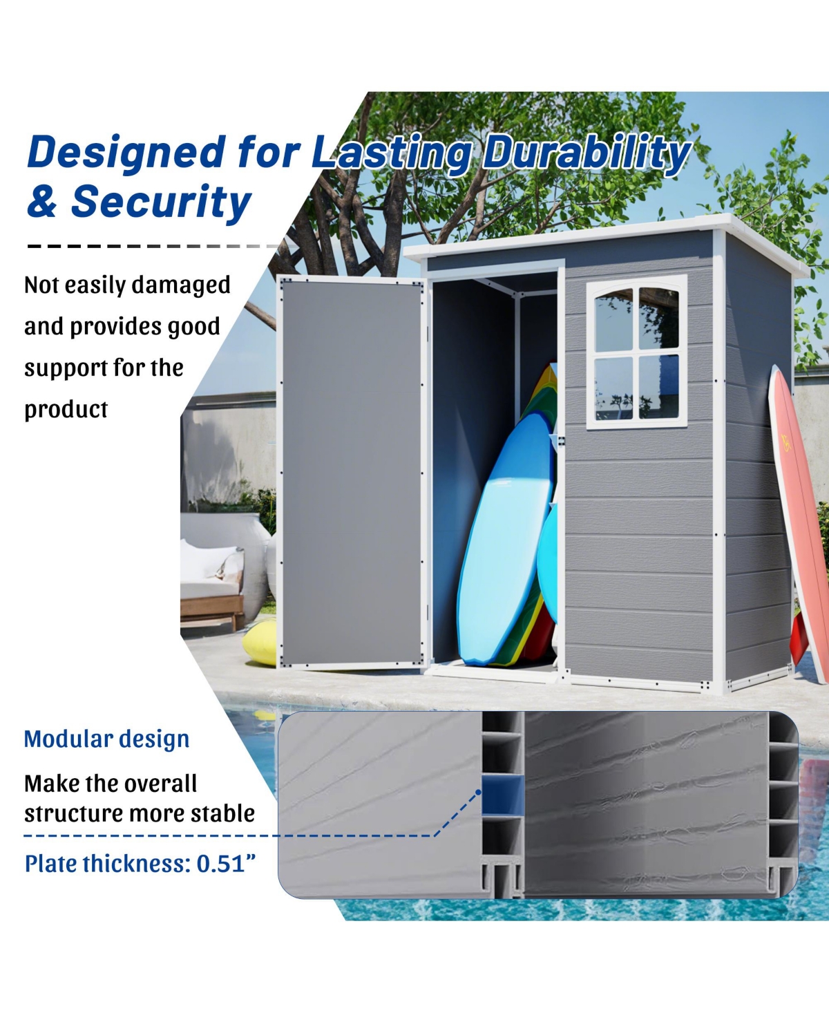 sumyeg Heavy-Duty Outdoor Storage Shed with Double-Layer Resin and Complete Assembly Kit