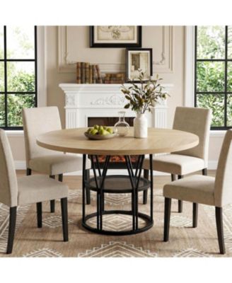 Dinning Table for 4-6, 47" Circle Kitchen Table with Storage Shelf and Sturdy Metal Frame, Modern Dinner Table for Kitchen, Living Room