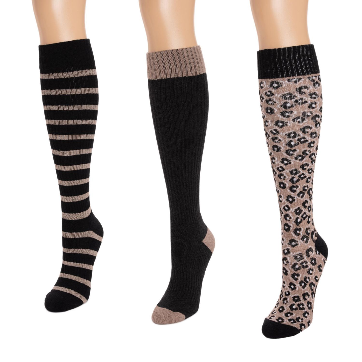 Women's 3 Pack Tall Cotton Wide Compression Knee-High Socks