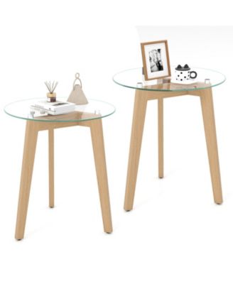 Modern Tempered Glass End Table Set of 2 w/ Transparent Tabletop for Office