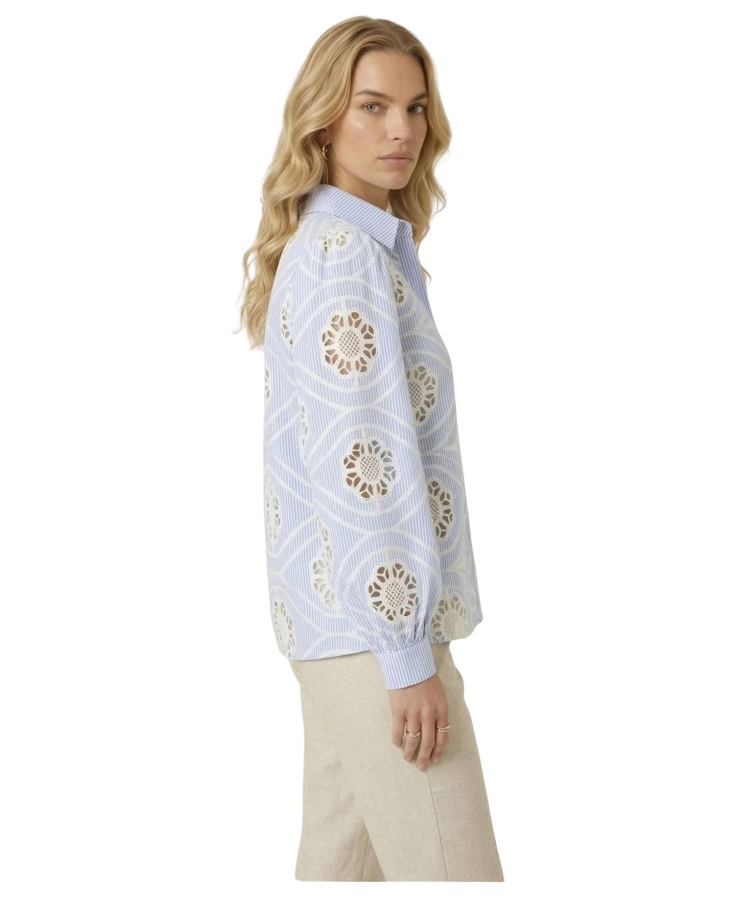 Женская рубашка Modenaire Striped Eyelet Collared Button-Down — фото 3