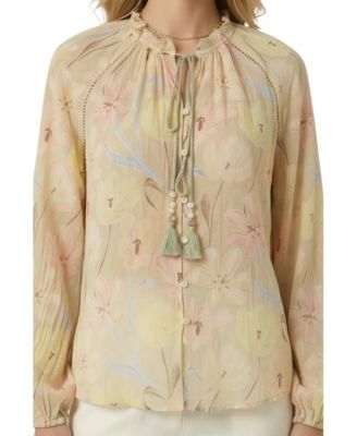 Women's Floral Print Tassel-Tie Neck Long-Sleeve Blouse