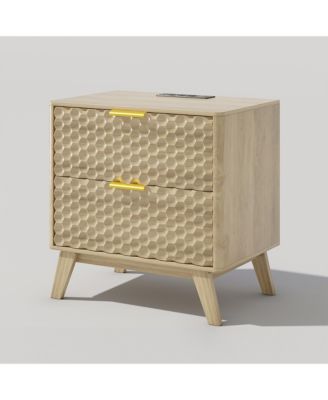 23.6-Inch Wide 2-Drawer Nightstand with Built-in Outlets and Human Sensor Light