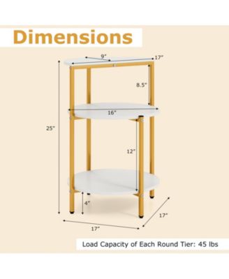 3-Tier Side Table Round End Table w/Storage Shelves Metal Frame for Bedroom