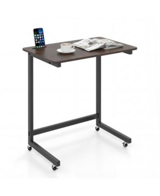 C-shaped End Table w/Wheels Built-in Phone Slot for Living Room Bedroom