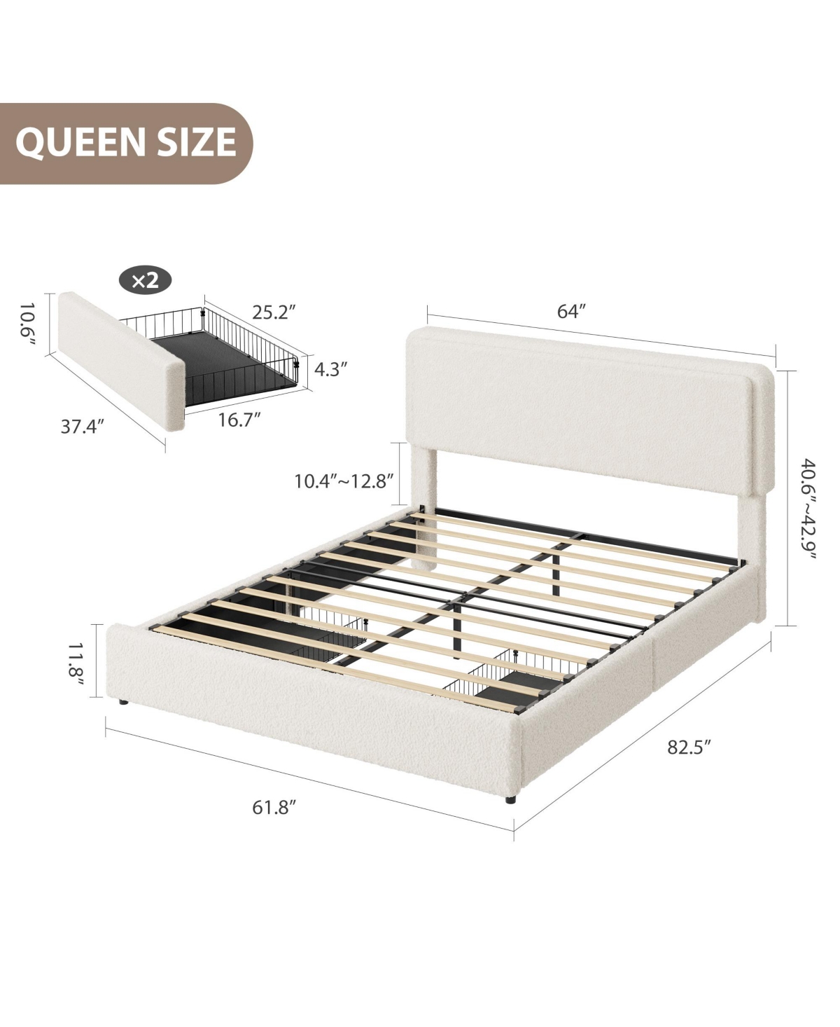 Homfan Cozy Boucle Upholstered Bed Frame