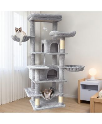 68" Multi-Level Cat Tree with Hammocks, Hanging Basket, Cat Cave and Scratching Posts, Plush Cat Tower for Indoor Cats