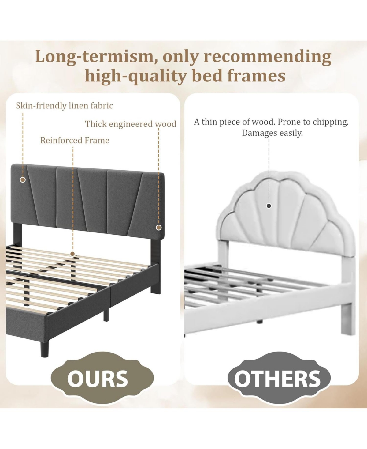 gaomon Upholstered Platform Bed with Adjustable Headboard Wooden Slats