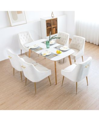 Velvet Upholstered Dining Chairs Set of 6, Mid Century Modern Kitchen Chairs with 5.12" Cushions and Back Pull Rod