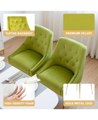 Velvet Upholstered Dining Chairs Set of 6, Mid Century Modern Kitchen Chairs with 5.12" Cushions and Back Pull Rod