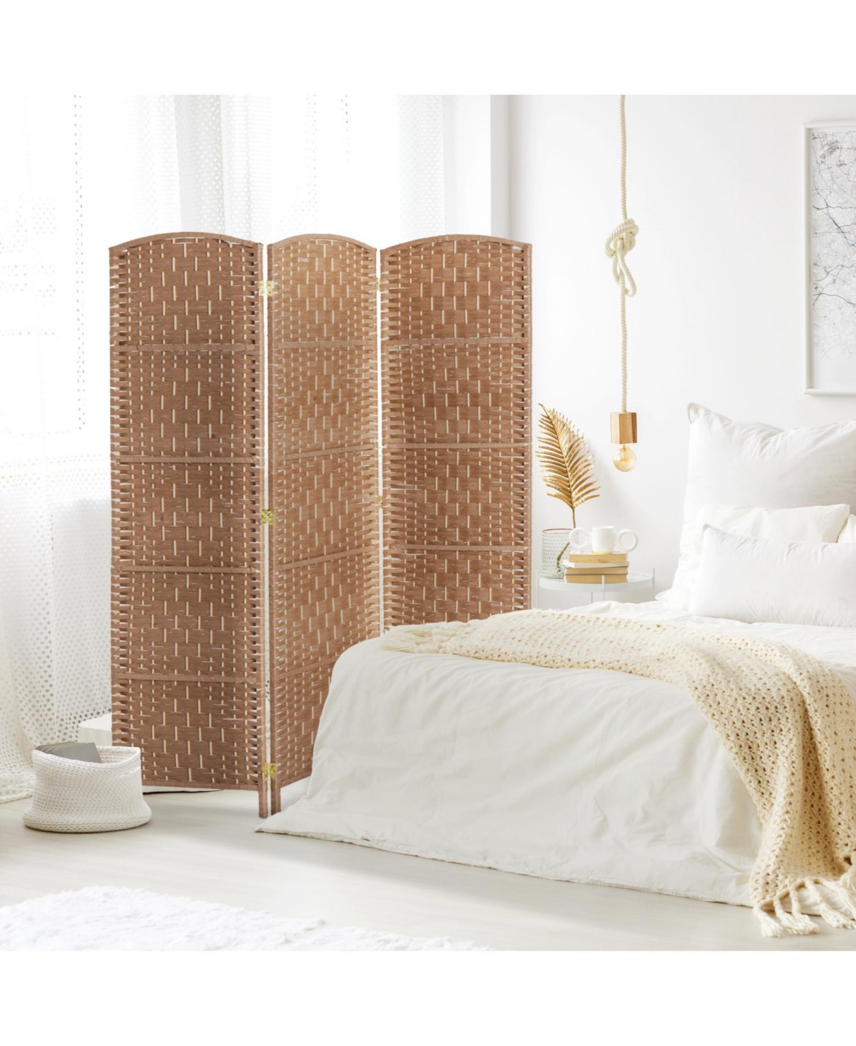 Rainsken 3 Panel Room Divider, 6FT Tall Folding Privacy Screen, Freestanding Hand-Woven Partition, for Bedroom Home Office, No Assembly Required