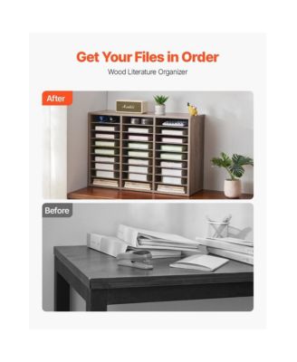 27-Compartment Wood Literature Organizer, Office Mail Sorter with Removable Shelves, File Sorter for Home Classroom