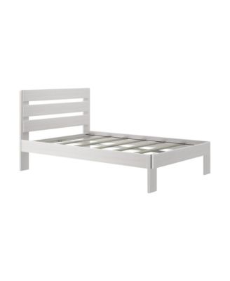 Max and Lily Bed Frame, Farmhouse Solid Wood Platform Bed with Slatted Headboard