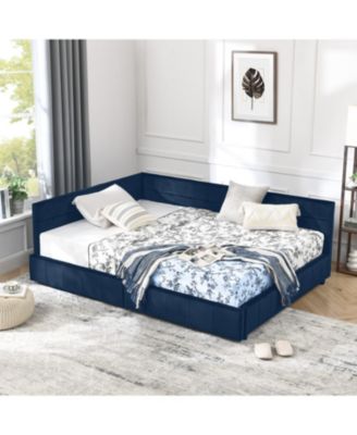 Storage Upholstered Tufted Bed Frame, with 2 Drawers, Velvet Corner Bed Frame Full, No Box Spring Needed