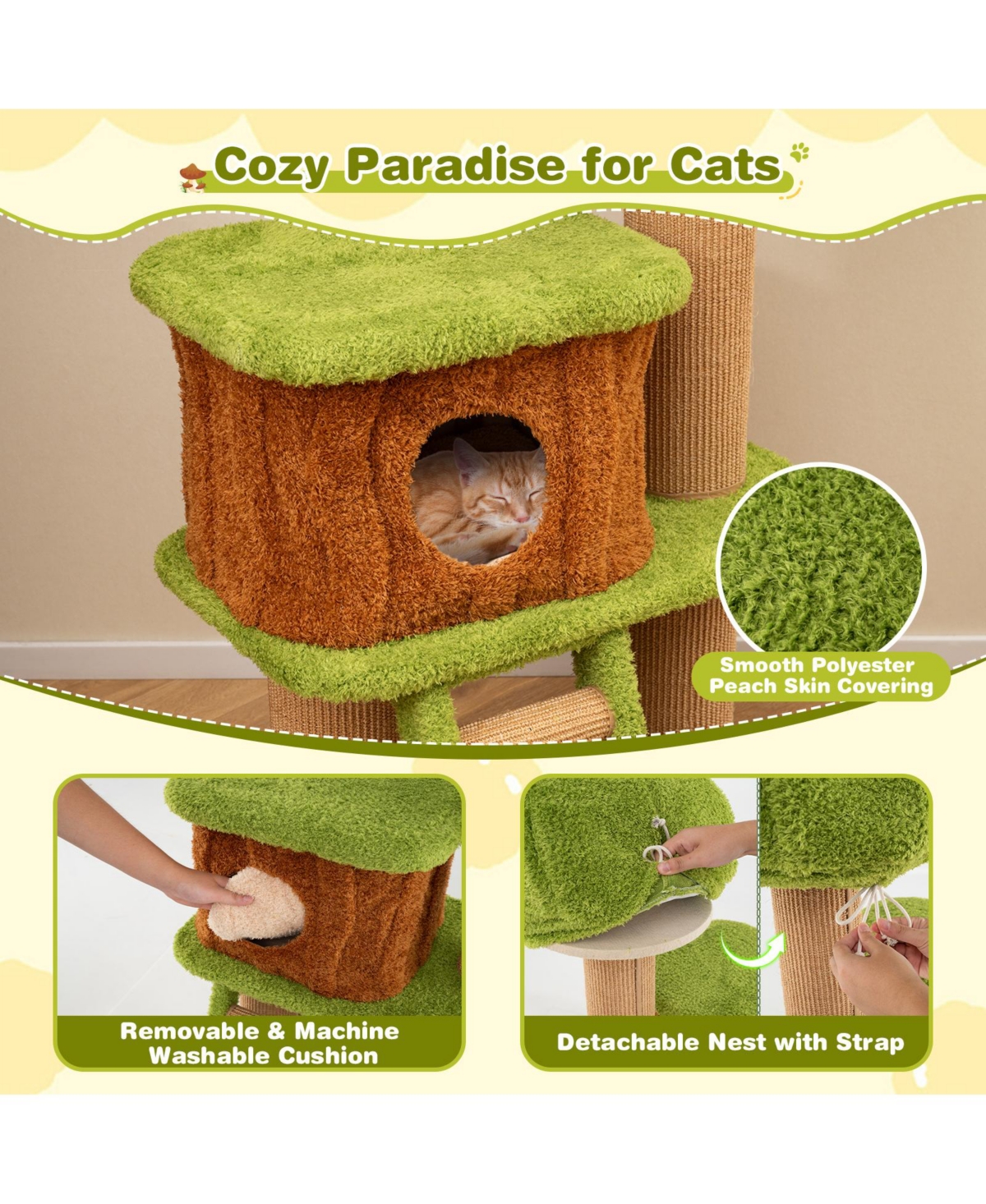 Cozito Cat Tree with Mushroom Nest Condo and Climbing Ladder