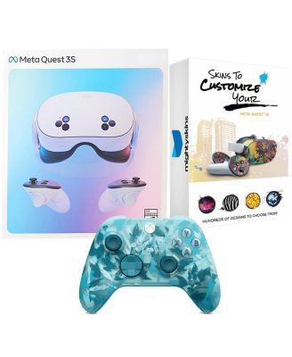 Quest 3S 256GB Virtual Reality VR Headset with Ice Break Xbox Controller and MightySkins Custom Skin Code Bundle