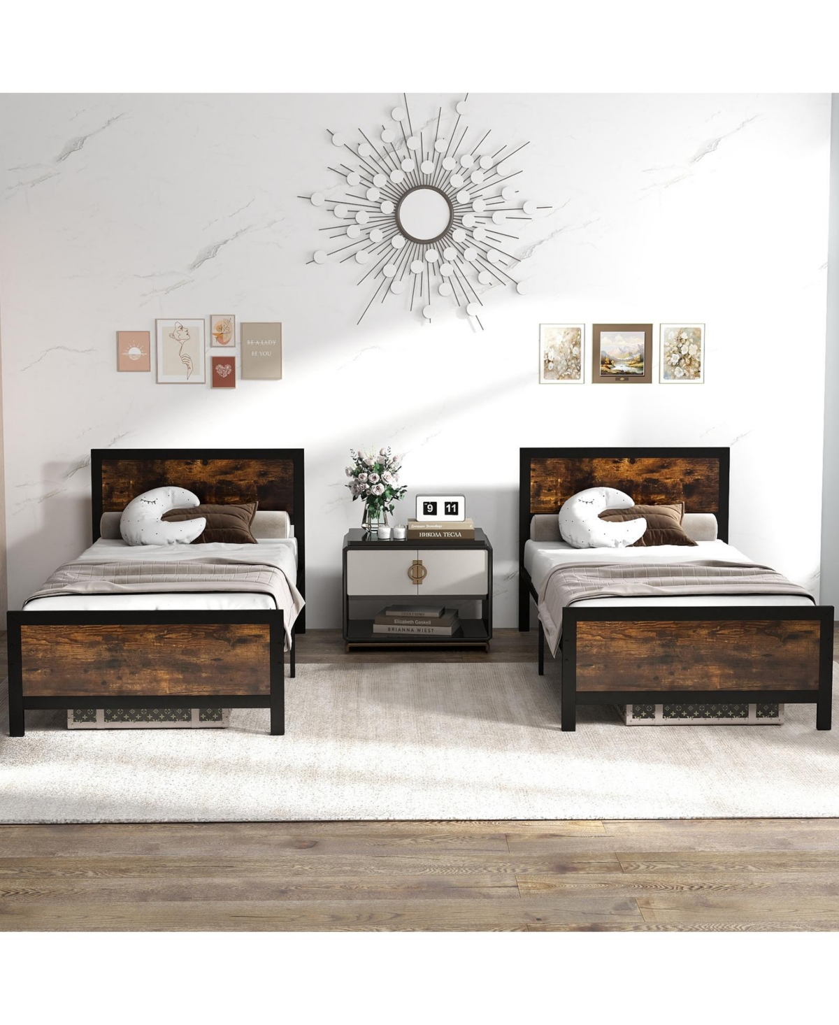 Slickblue Heavy Duty Metal Platform Bed Frame with Headboard Footboard for Bedroom