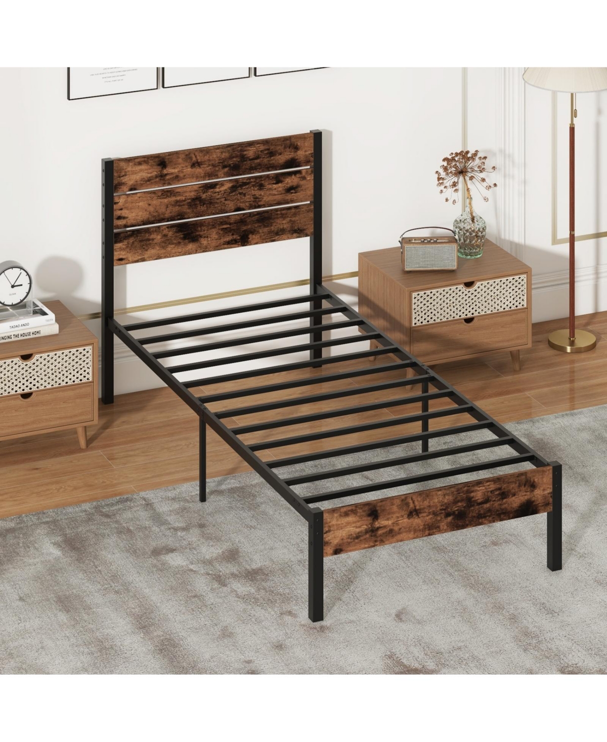 Slickblue Modern Bed Frame with Tall Headboard Mute Bar Structure for Quiet Stability