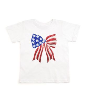 Baby Girls Patriotic Sequin Bow Patch Short Sleeve T-Shirt