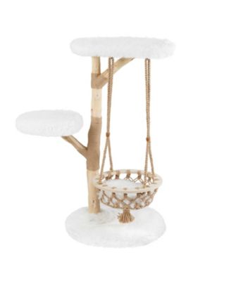 Cat Tree 48 inch Solid Wood with Hanging Cradle and Jute Post