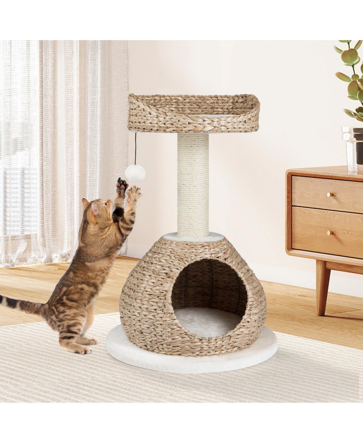 Cozito Cat Tree 28 inch Handmade Woven with Jump Platform