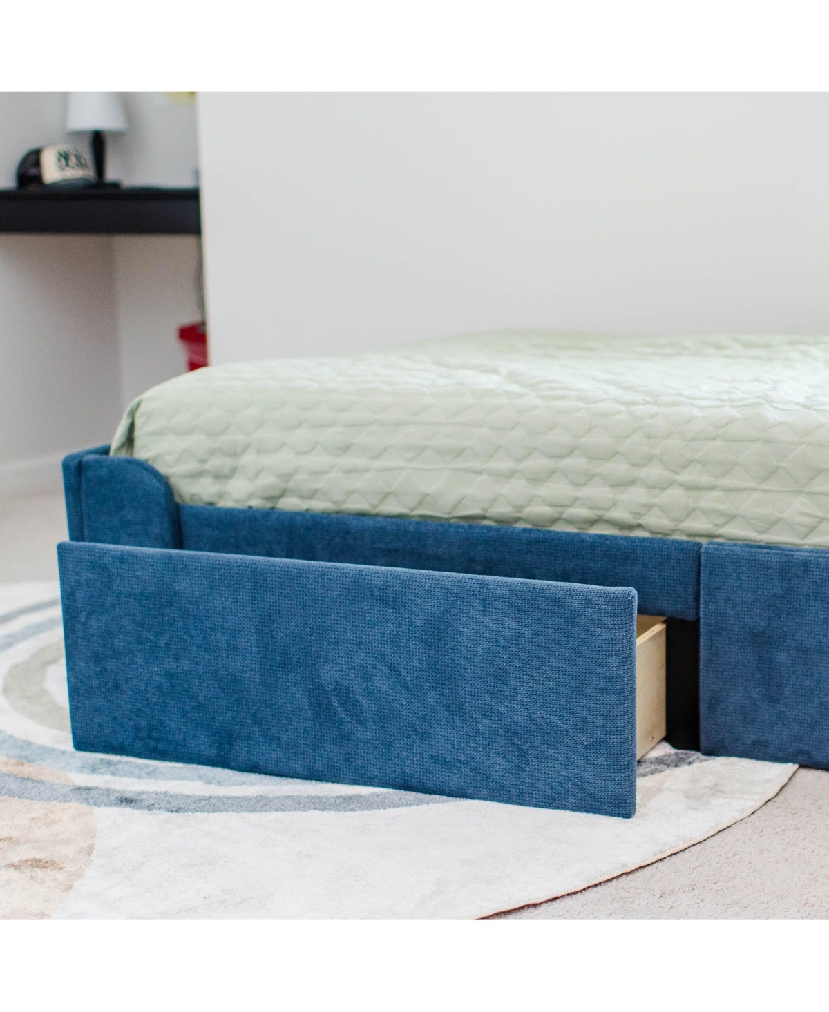 Max & Lily Full Upholstered Rectangular Headboard Platform Bed Frame with 2 Drawer Side Storage