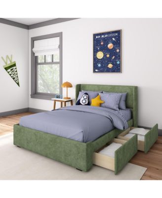 Full Upholstered Rectangular Headboard Platform Bed Frame with 2 Drawer Side Storage