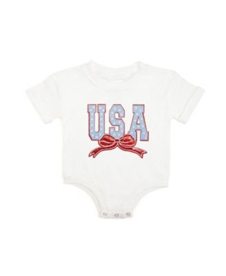 Baby Girls USA Stars and Bow Patch Short Sleeve Romper