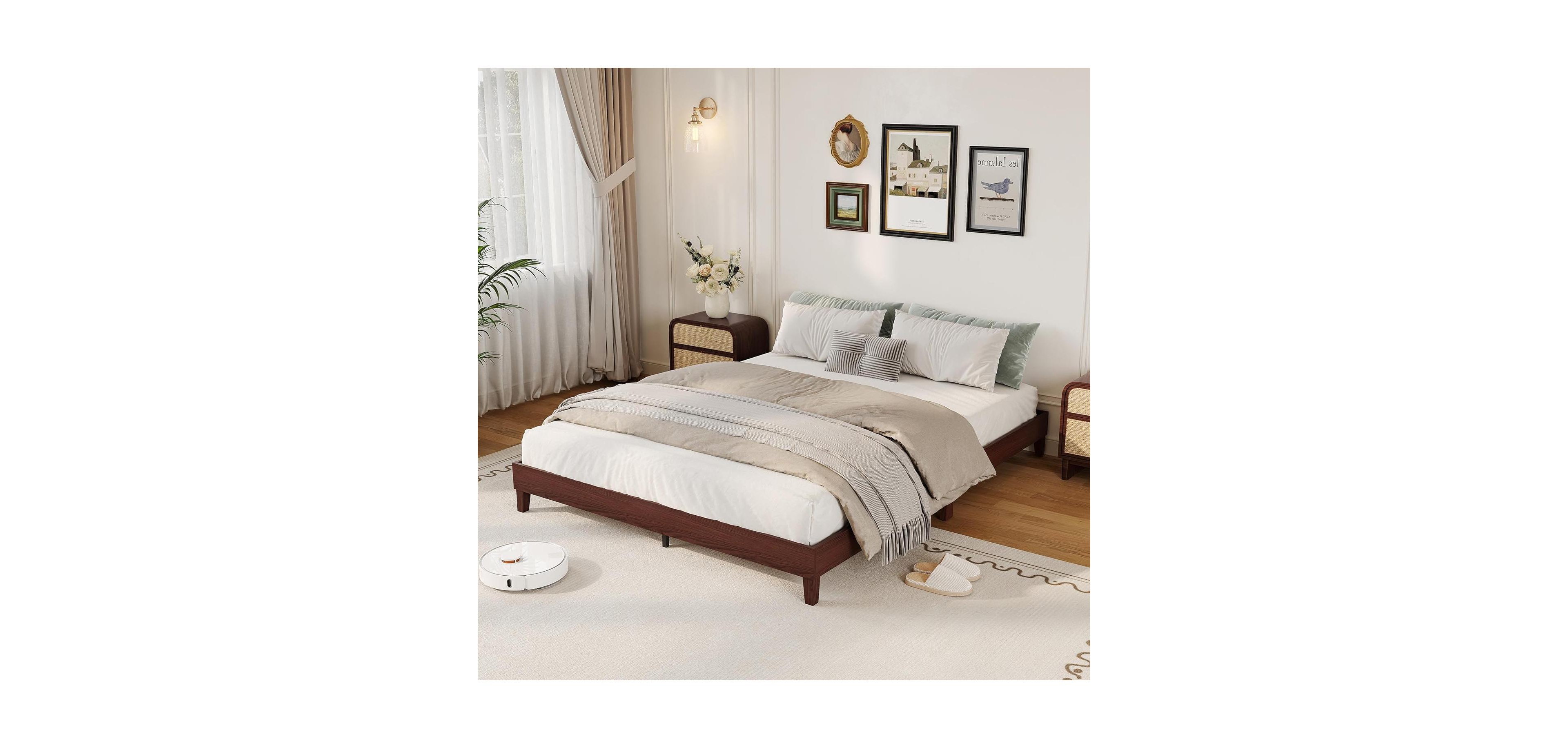 gaomon Bed Frame,9 Inch Natural Sturdy Wood Platform Bed Without Headboard,Wooden Bed Frame with Strong Wood Slats Support,No Box Spring Neededd