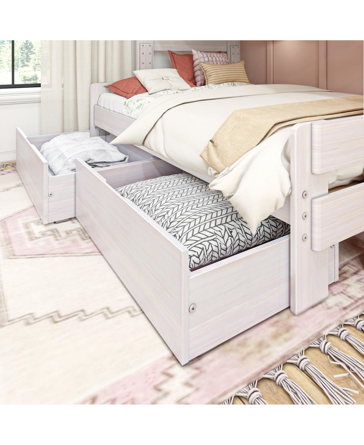 Max & Lily Farmhouse Twin over Full Bunk Bed with Storage Drawers