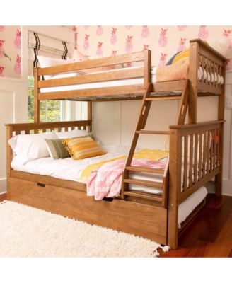 Solid Wood Bunk Bed, Twin over Full with Storage Trundle and Ladder for Kids