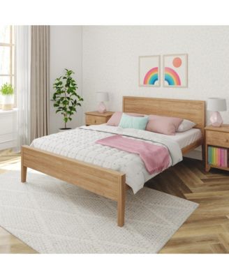 Queen Bed Frame, Solid Wood Classic Platform Bed with Panel Headboard for Kids