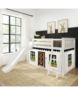 Low Bunk With Easy Slide and Farmhouse Curtain