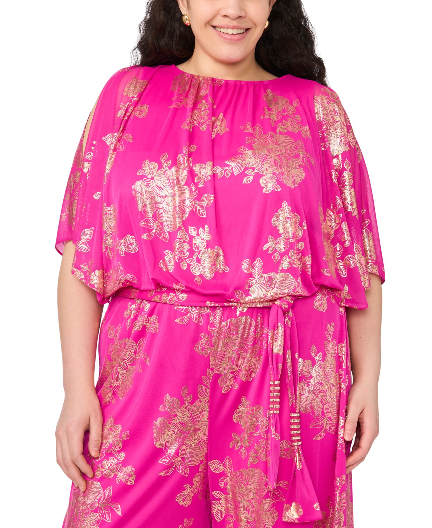 Plus Size Polyester Rhinestone Crewneck Jumpsuit