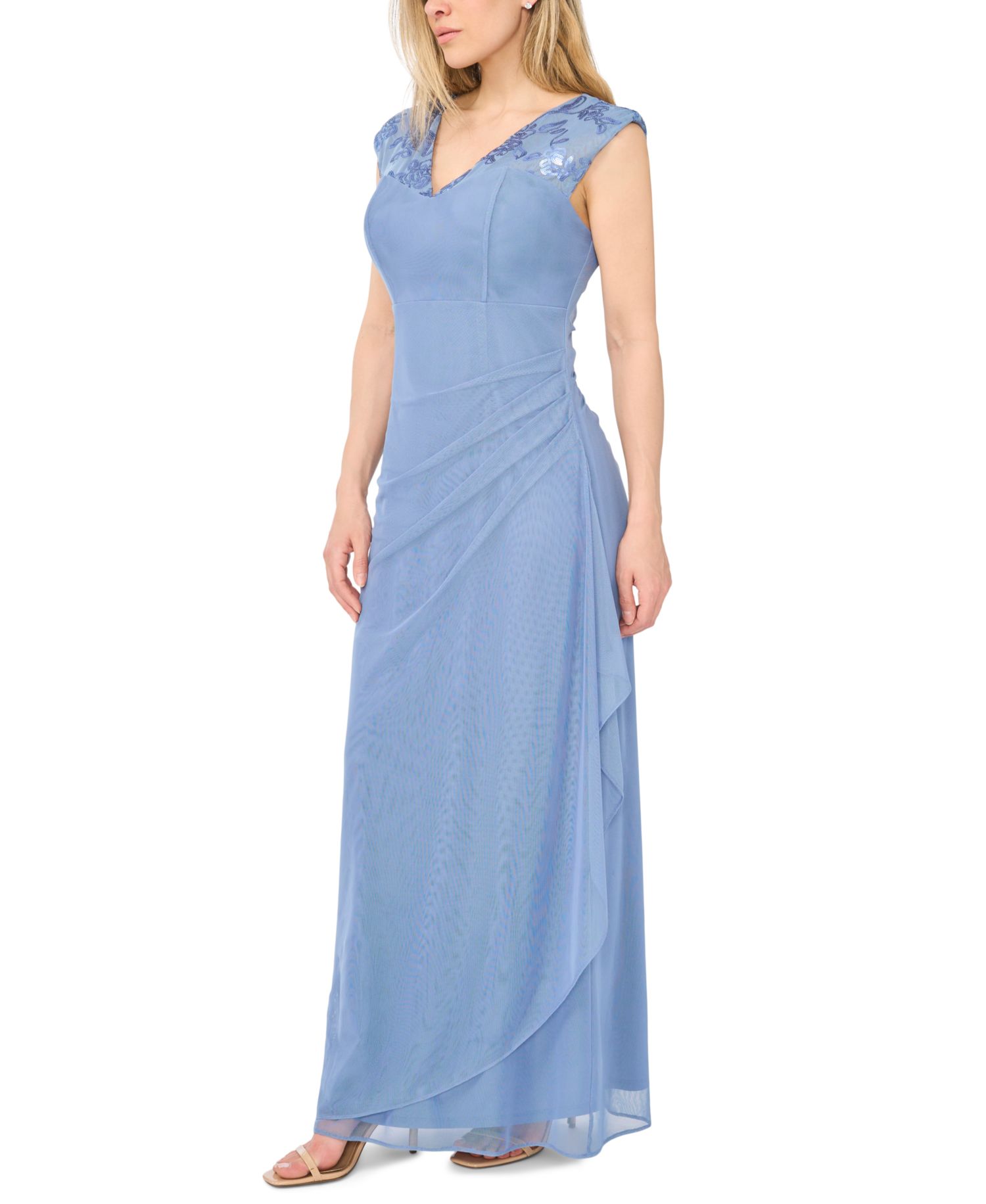 Petite Polyester Blend Sleeveless Long Gown