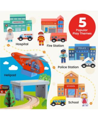 110-Piece Wooden Train Set with Folding Storage Box