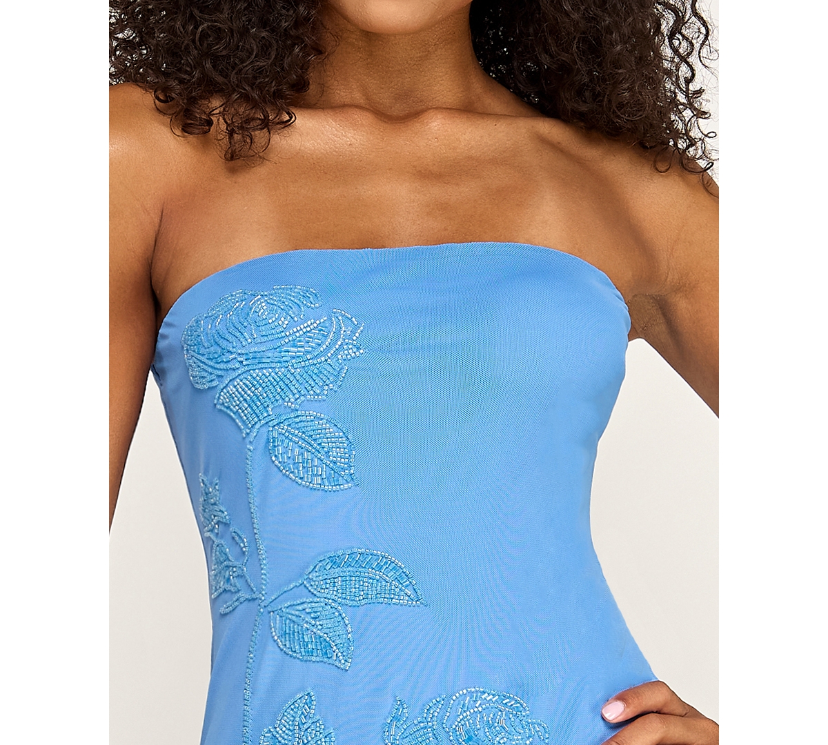 Seni & Cade Women's Beaded Mesh Strapless Slim Dress