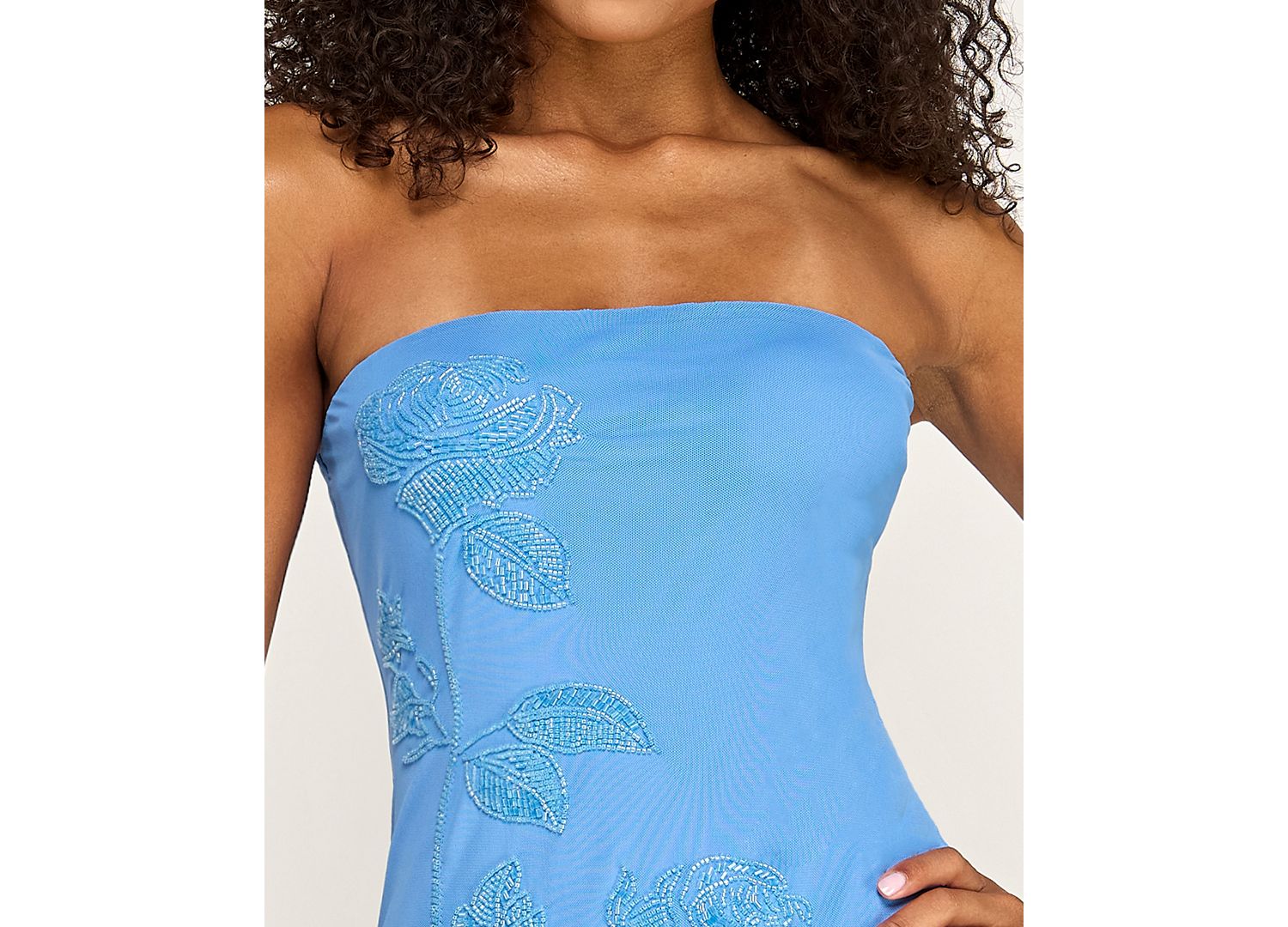Women's Beaded Mesh Strapless Slim Dress