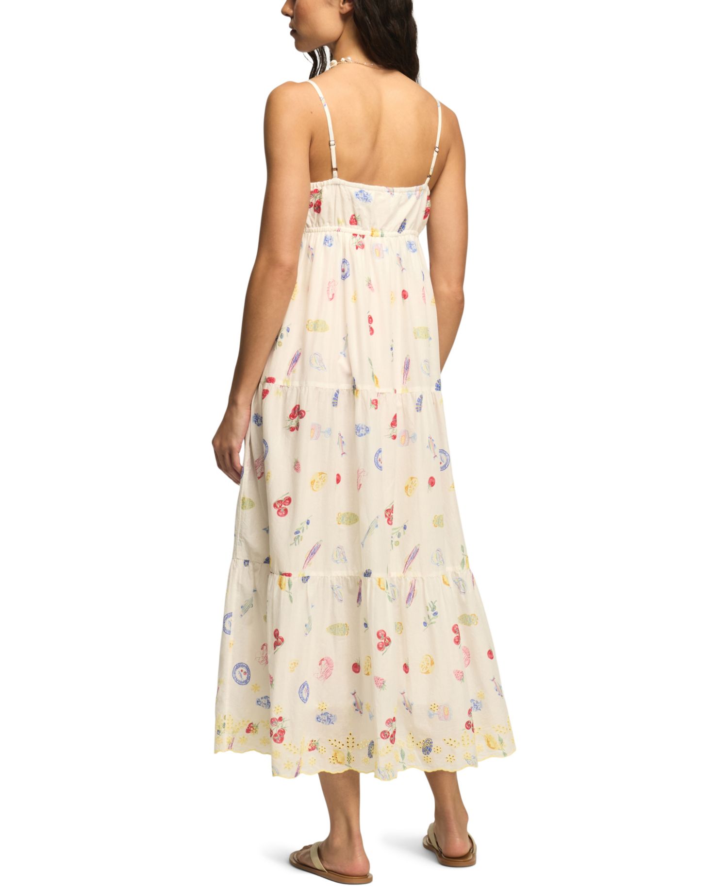 Women's Printed Eyelet Tiered Cotton Midi Dress