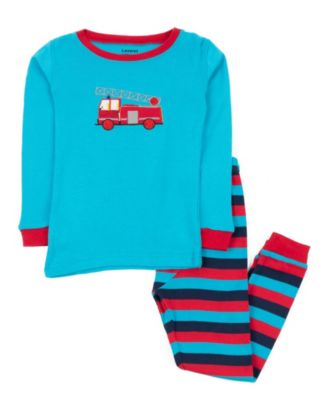 Leveret Toddler Boys Two-Piece Cotton Long Sleeve Shirt and Pants Pajama Set - Fire truck blue with red stripes 40$