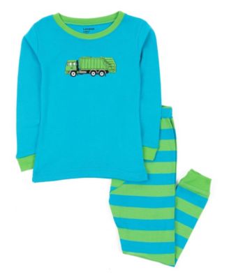 Leveret Toddler Boys Two-Piece Cotton Long Sleeve Shirt and Pants Pajama Set - Garbage truck blue green stripes 40$